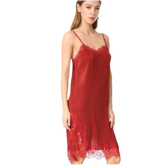 Free People 'Margot' Slip Dress 4 Polka Dot Outer SLIP ONLY Crinkle Pleated Red - Picture 2 of 16